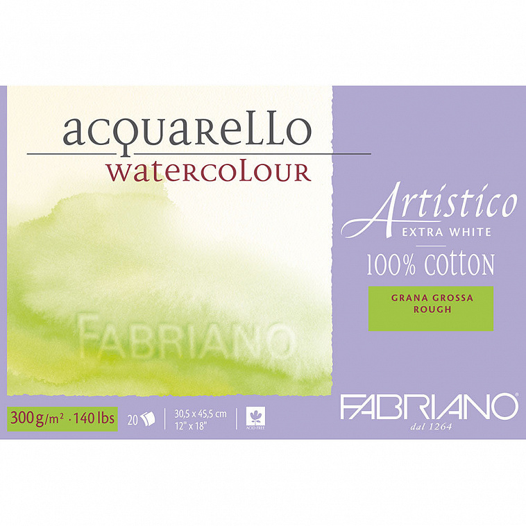 Альбом-склейка для акварели Fabriano "Artistico" Торшон 30,5х45,5 см 20 л 300 г, экстра белый
