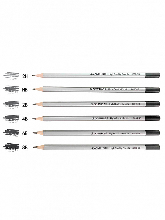 Набор чернографитных карандашей Acmeliae 6 твердостей (2H,HB,2B,4B,6B,8B) в блистере