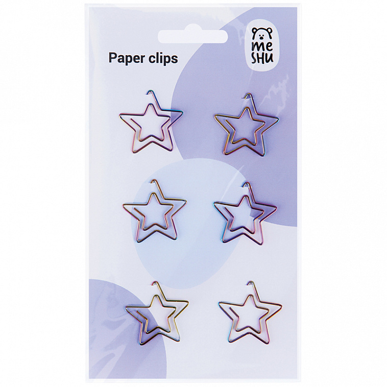 Скрепки фигурные Meshu "Stars" 25 мм, 6шт., пакет с европодвесом 606x758