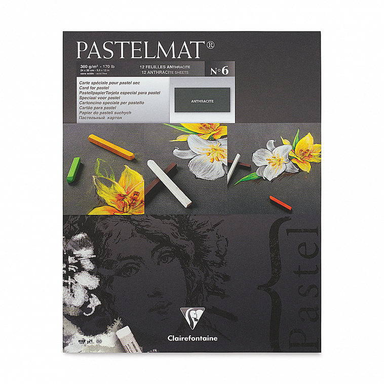Альбом-склейка для пастели Clairefontaine "Pastelmat" 24х30 см 12 л 360 г, бархат, антрацит 