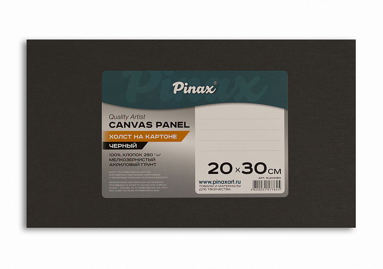 Холст на картоне Pinax 20х30 см 280 г 100% хлопок, черный 606x758