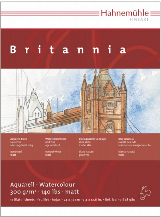 Альбом-склейка для акварели Hahnemuhle "Britannia" 24x32 см 12 л 300 г, среднее зерно, целлюлоза 100