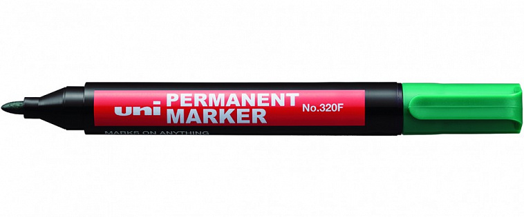 Маркер перманентный Uni "320F" 1,0-3,0 мм, наконечник пулевидный, зеленый 606x758