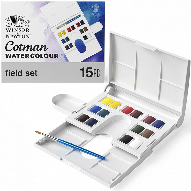 Набор акварели Winsor&Newton "Cotman" 14 мал кювет + кисть в пласт кор 