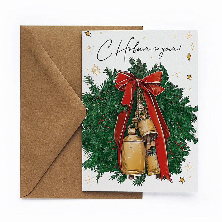 Открытка "НГ. Венок с колокольчиками" 606x758