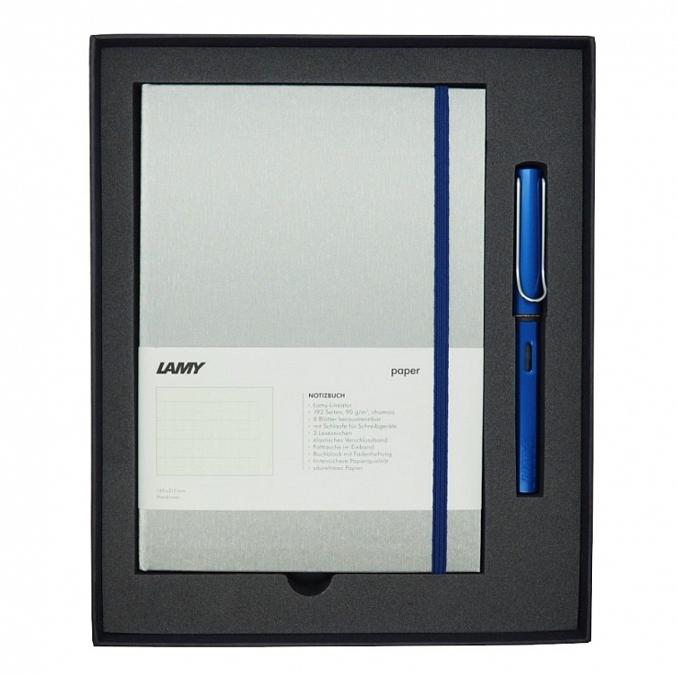 Набор ручка перьевая LAMY Al-star, F, Синий+Записная книжка, твердый переплет, А5, синий 606x758
