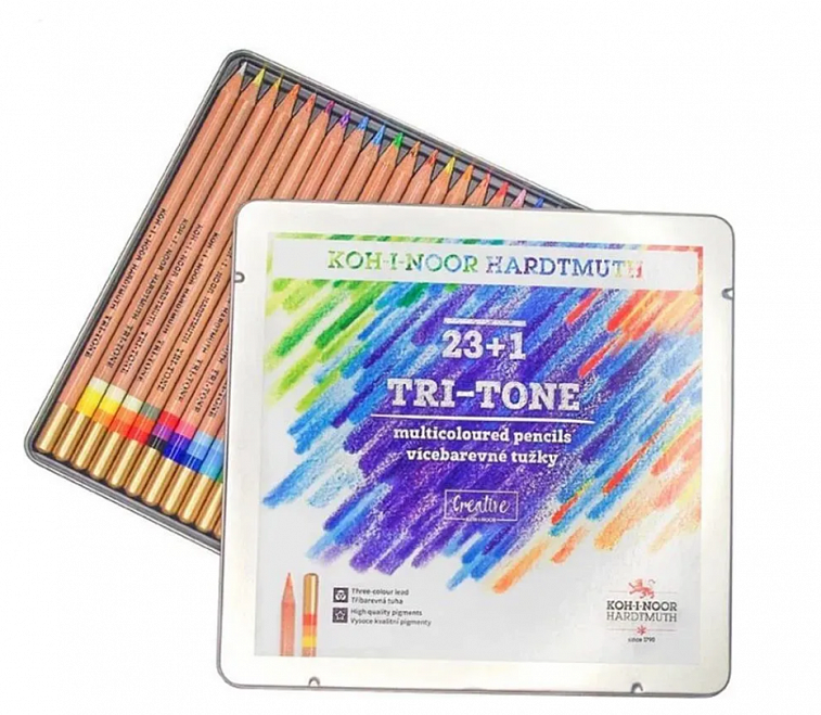 Набор карандашей многоцветных Koh-I-Noor "TRI-TONE 3444" 24 шт, металл.коробка