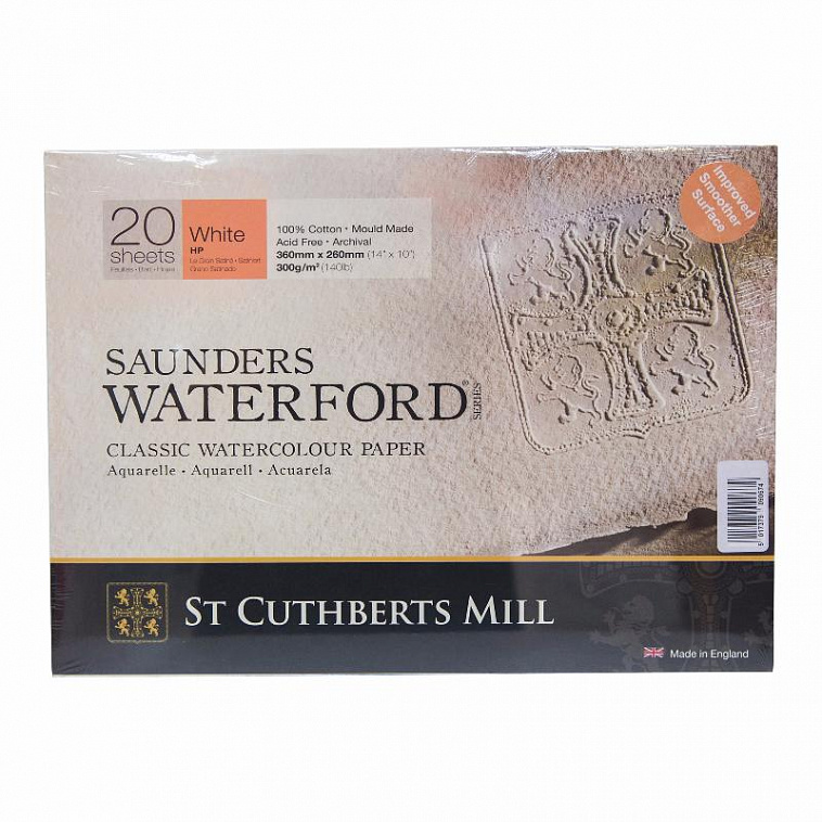 Альбом-склейка для акварели Saunders Waterford H.P. мелкое зерно 26х36 см 20 л 300 г белый