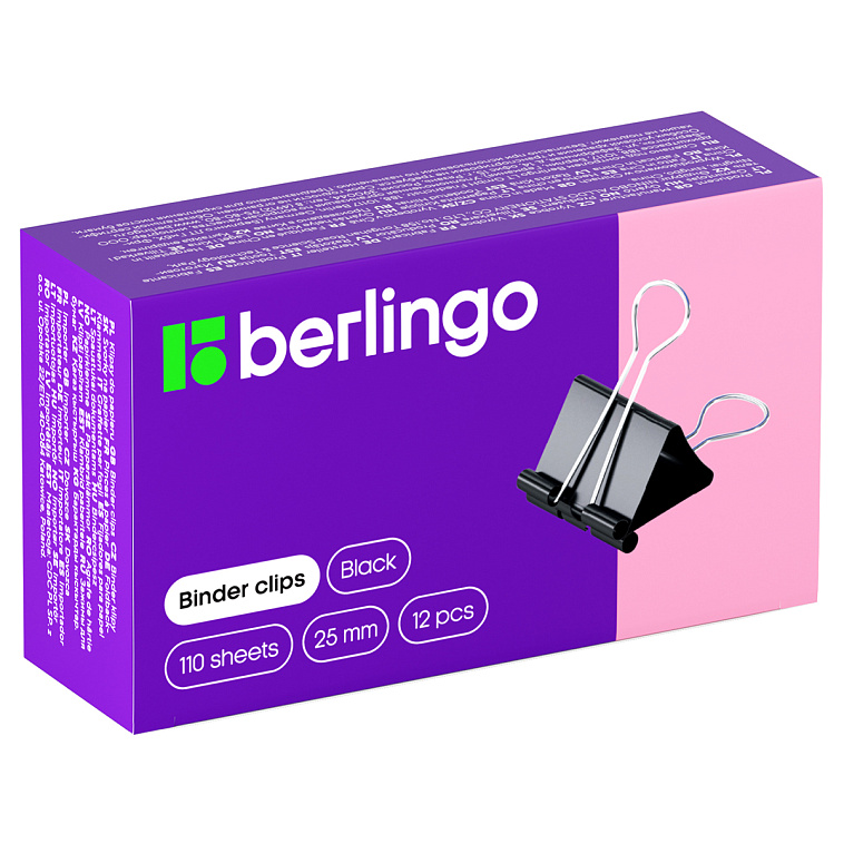 Зажимы для бумаг Berlingo 25 мм, 12 шт., черные, картонная коробка 606x758