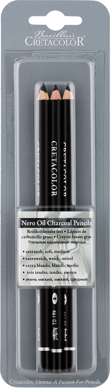 Набор карандашей масляных Cretacolor "Nero" 3 шт твердости-очень мягкий, мягкий и средний в блистере 606x758
