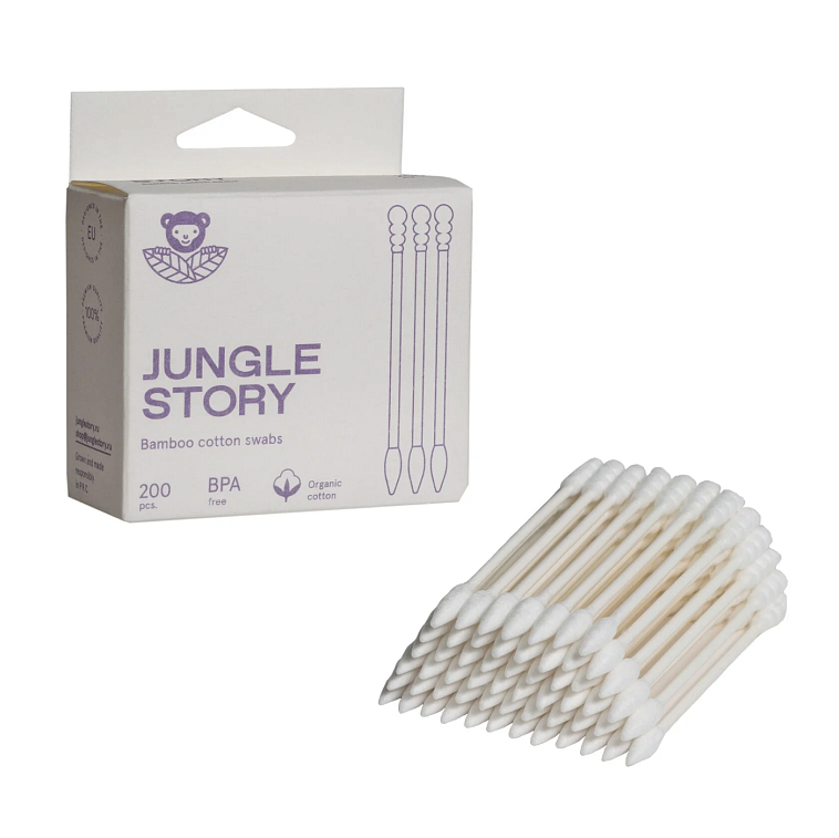 Ватные палочки "Jungle Story" White с заостреным и спиральным наконечником 200 шт 606x758