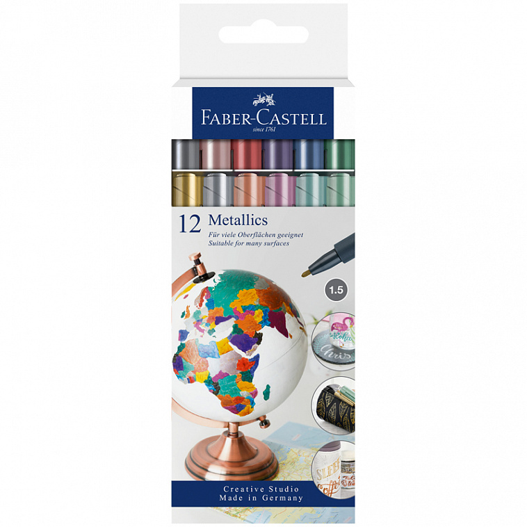 Набор маркеров для декорирования Faber-Castell "Metallics", 12 цв, 1,5 мм, металлик, пулевидный, евр