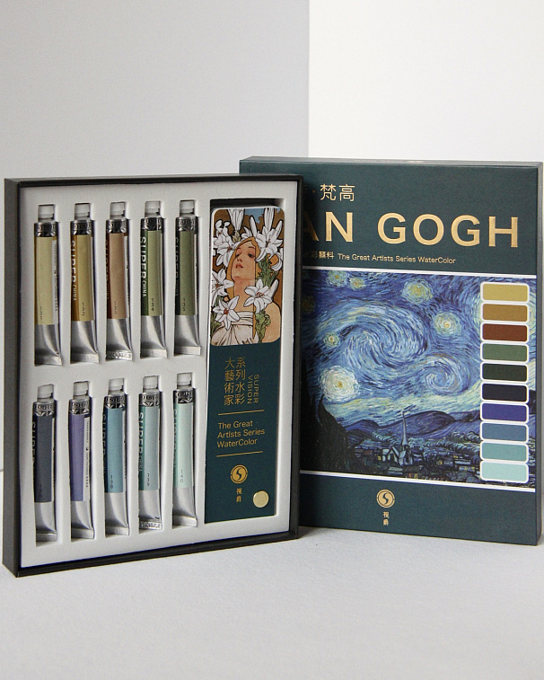 Набор акварели традиционной китайской Super Vision "Van Gogh" 10 цв*8 мл туба, картон + цветовые схе 606x758
