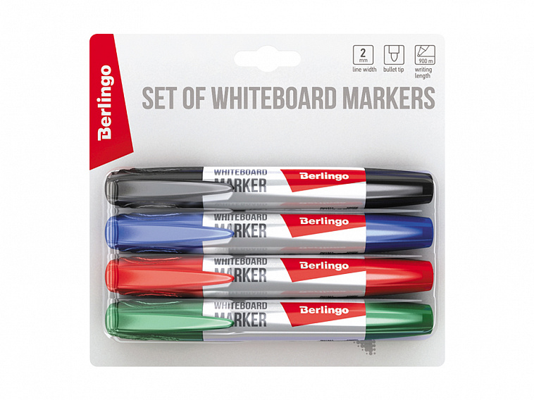 Набор маркеров для белых досок Berlingo "Uniline WB200" 4 цв., 2 мм, пулевидный, блистер