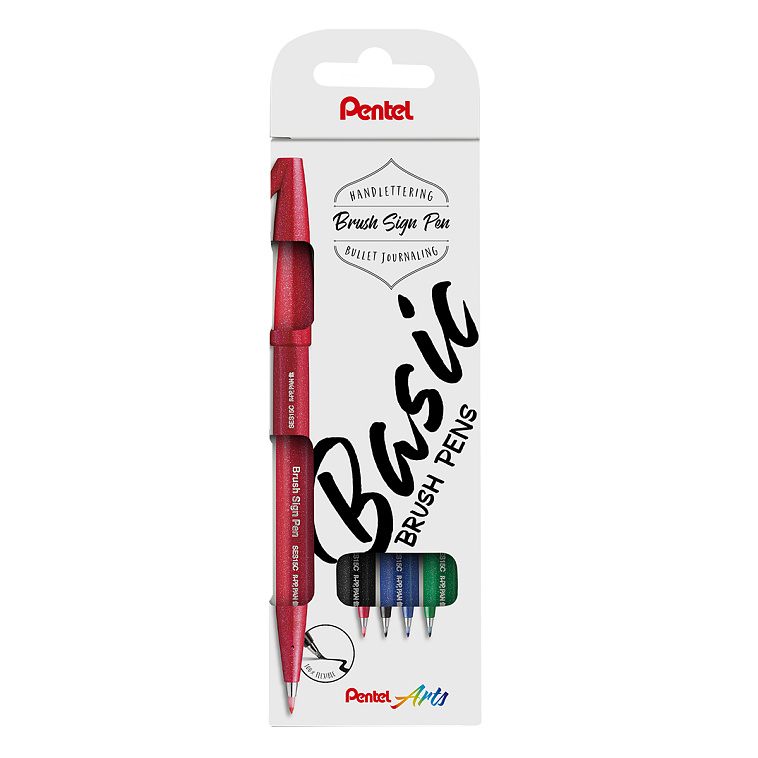 Набор Pentel "Brush Pen" 4 цвета  от 0.2 мм  4 цв. кисть, в картоне 606x758