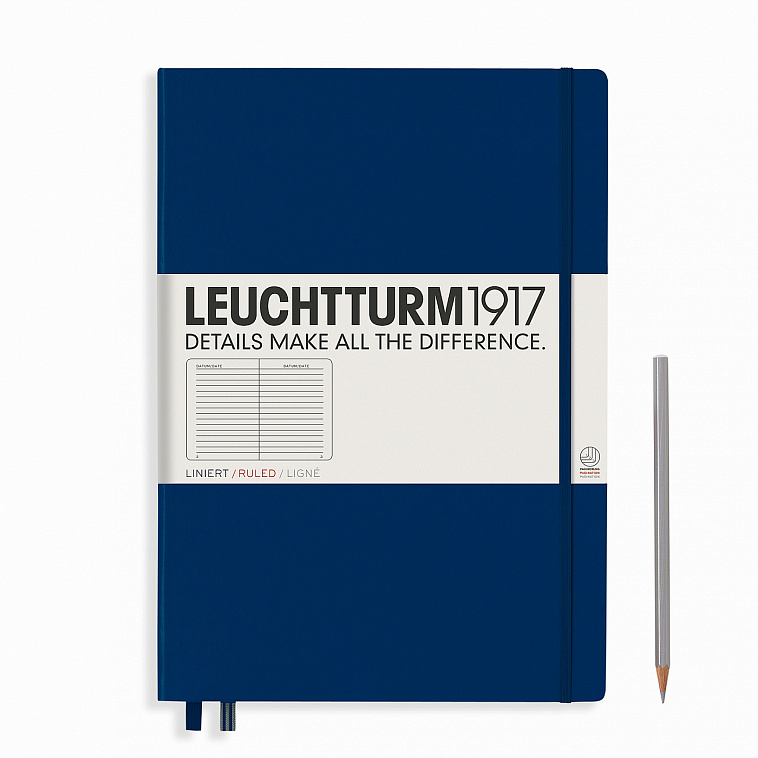Записная книжка в линейку Leuchtturm Master A4+ 235 стр., твердая обложка темно-синяя