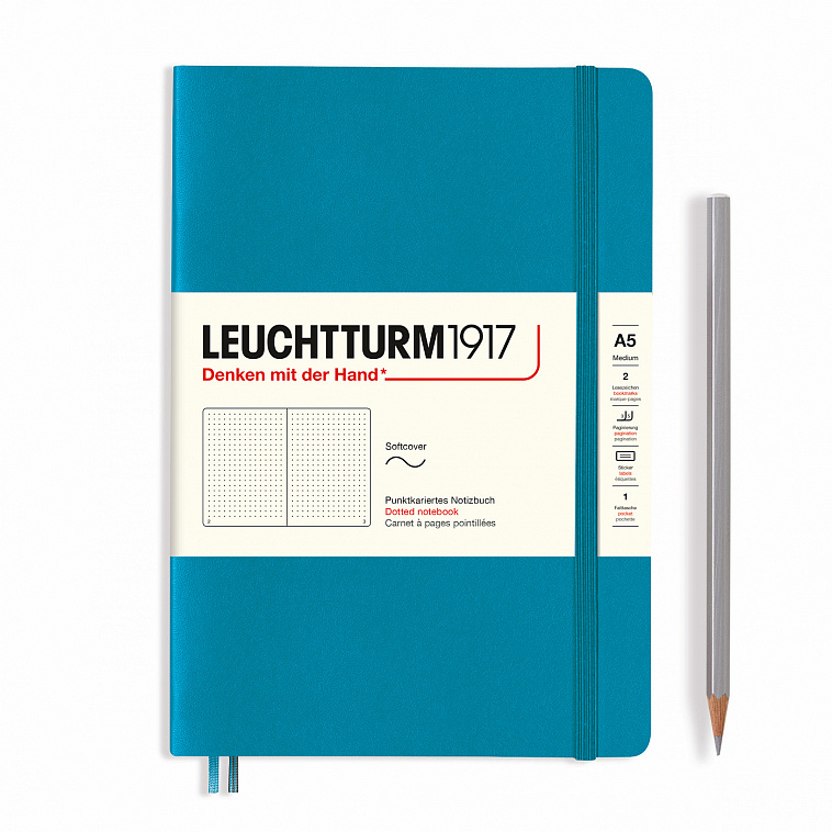 Записная книжка в точку Leuchtturm A5 123 стр., мягкая обложка, синий океан