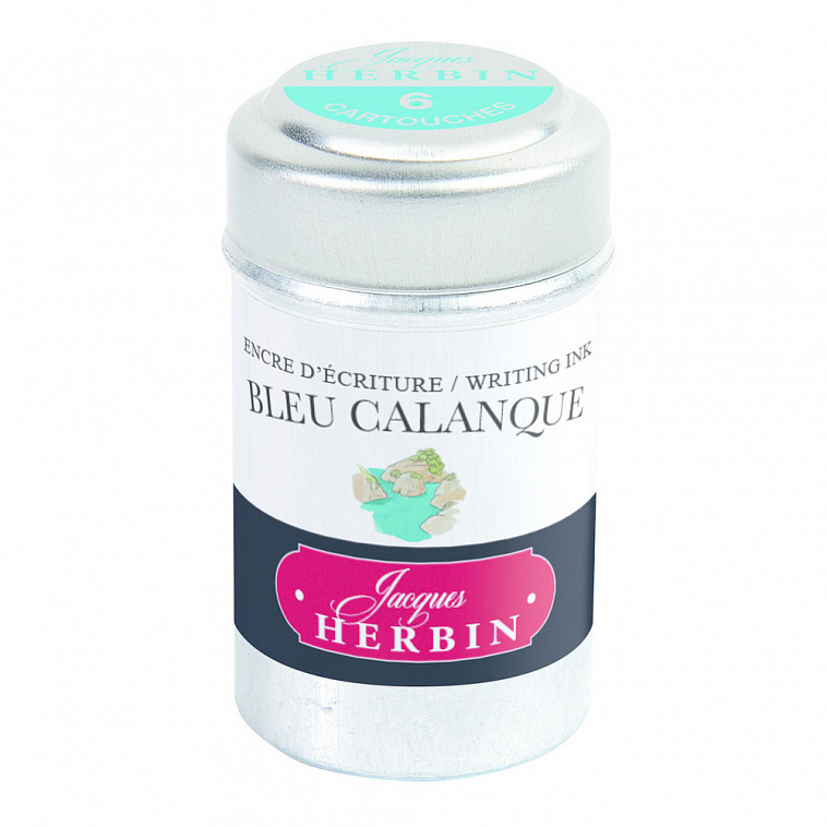 Набор картриджей для перьевой ручки Herbin, Bleu calanque Аквамарин, 6 шт 606x758