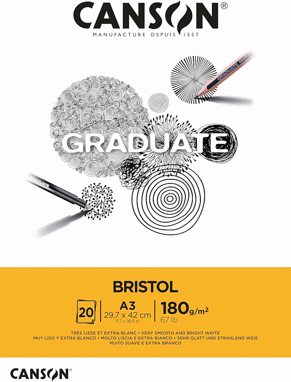 Альбом-склейка для смешанных техник Canson "Graduate Bristol" 29,7x42 см 20 л 180 г 606x758