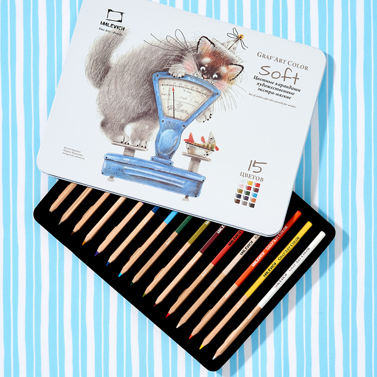 Набор карандашей цветные Малевичъ "GrafArt Soft", 15 цветов 606x758