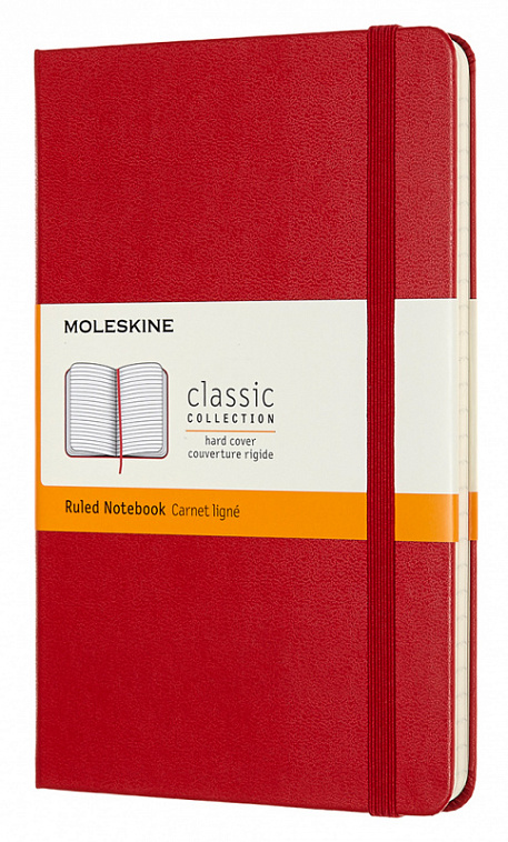 Записная книжка в линейку Moleskine "Classic" Medium 115х180 мм 240 стр., твердая обложка красная 606x758