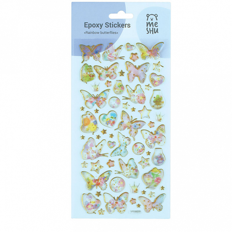 Наклейки гелевые MESHU "Rainbow butterflies", 10*22см, 57 наклеек
