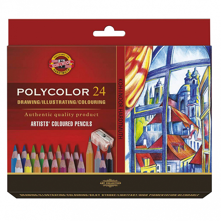 Набор карандашей цветных Koh-I-Noor "Polycolor 3834" 24 цв., заточен.+ точилка+2 ч/гр. кар. 