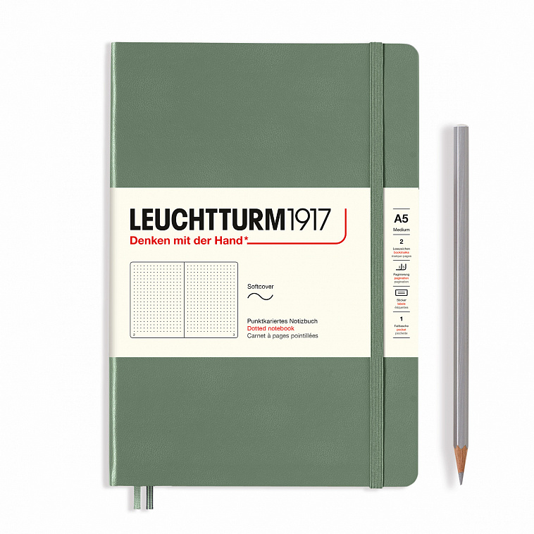 Записная книжка в точку Leuchtturm A5 123 стр., мягкая обложка, оливковый