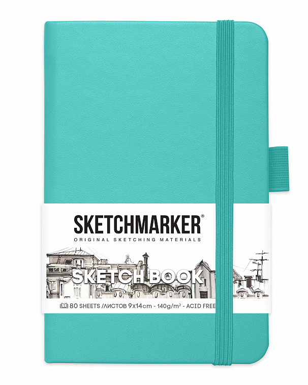 Блокнот для зарисовок Sketchmarker 9х14 см 80 л 140 г, твердая обложка Аквамарин 606x758