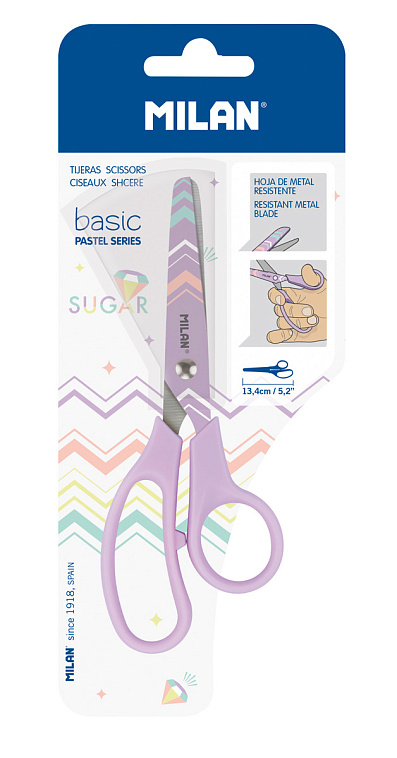 Ножницы детские Milan "Basic Pastel Edition" 13,4 см, сиреневый, в блистере 606x758