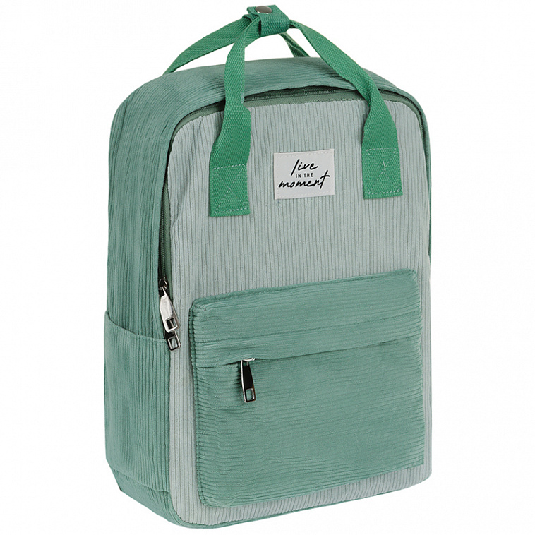 Рюкзак MESHU "Ever green", 36*27*11 см, 1 отделение, 3 кармана, вельвет