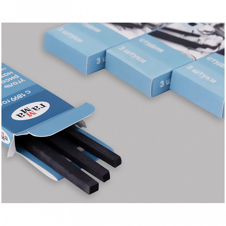 Набор угля натуральный Гамма "Студия" виноградный, мягкий, квадратный, 3 шт., картон. упак 606x758