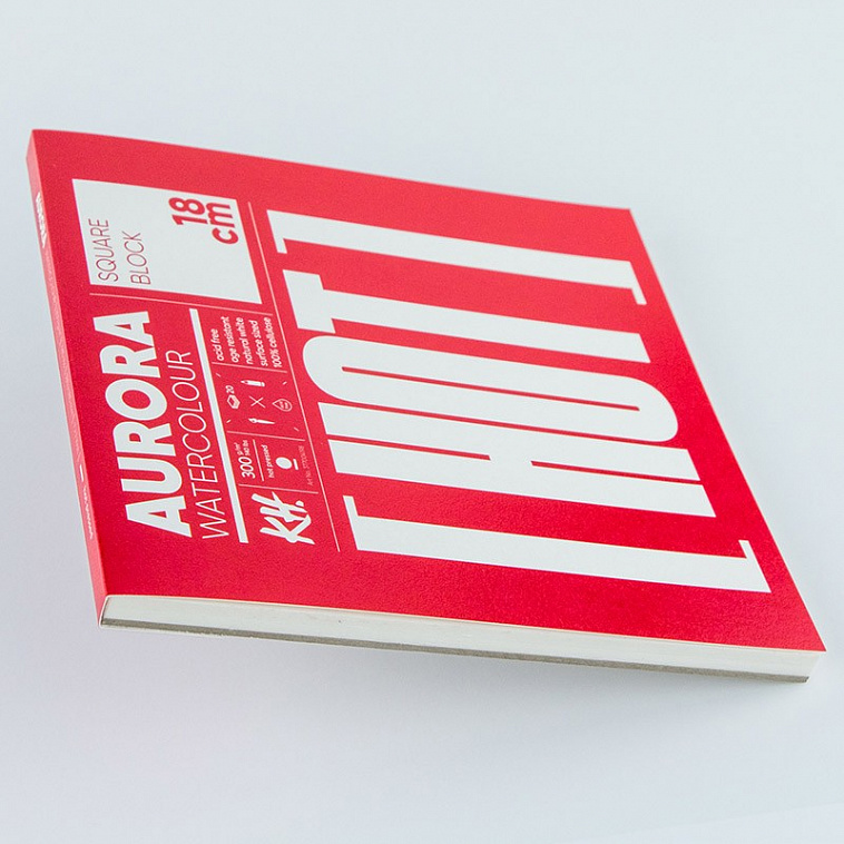 Альбом-склейка для акварели Aurora RAW Hot 18х18 см 20 л 300 г 100% целлюлоза