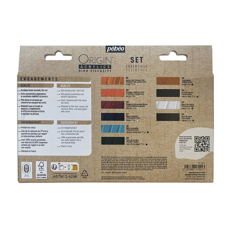 Набор акрила Pebeo "ORIGIN" Set Essentials, матовый, 10 цв. х 60 мл 606x758