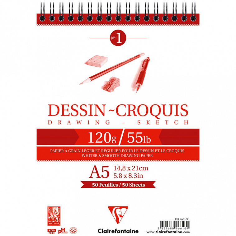 Блокнот для черчения и рисования Clairefontaine "Dessin Croquis" А5 50 л 120 г 606x758