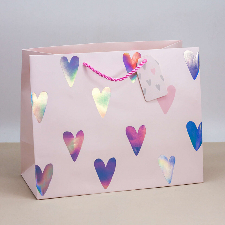 Пакет подарочный "Be mine heart" pink, 32*25,5*15 см M