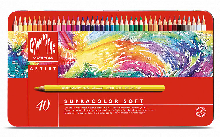 Набор карандашей акварельных Caran d'Ache "Supracolor Soft Aquarelle" 3,8 мм, 40 цв в металле