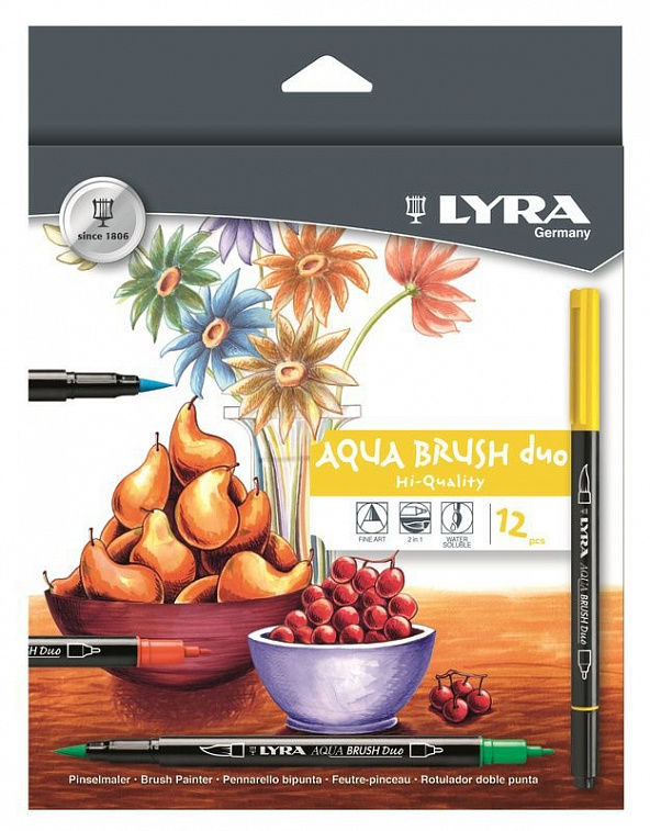 Набор фломастеров Lyra "Aqua Brush" 12 цв акварельные двусторонние