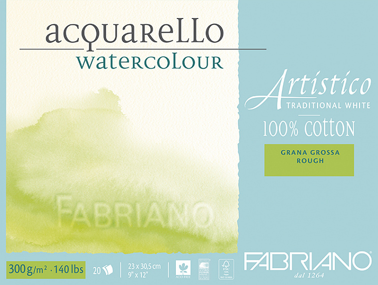 Альбом-склейка для акварели Fabriano "Artistico" Торшон 23x30,5 см 20 л 300 г 100% хлопок