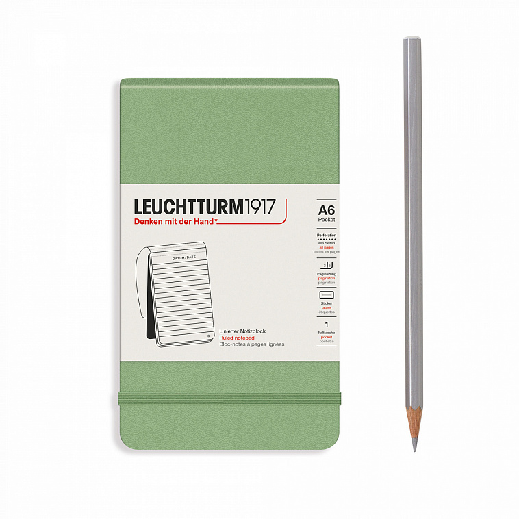 Блокнот в линейку Leuchtturm Reporter Notepad Pocket 188 стр., твердая обложка пастельный зеленый