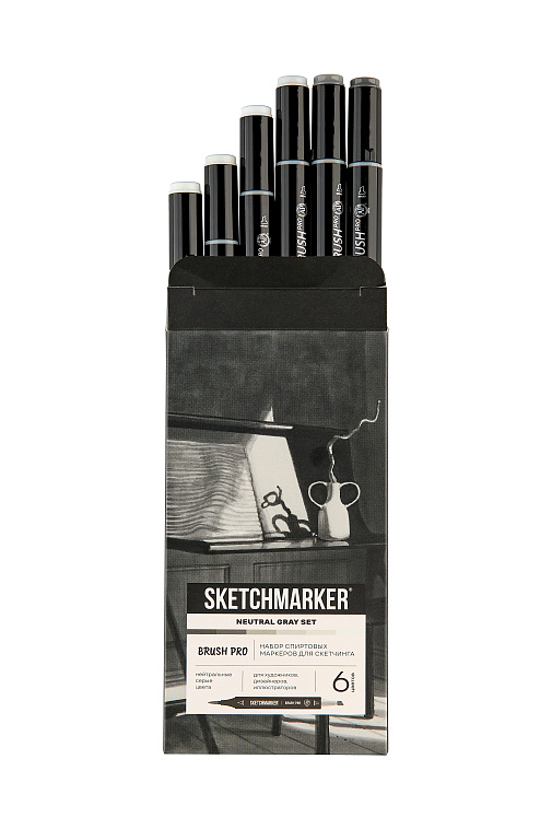 Набор маркеров Sketchmarker "Brush Pro Neutral Gray Set" 6 цветов в картонной упаковке 606x758