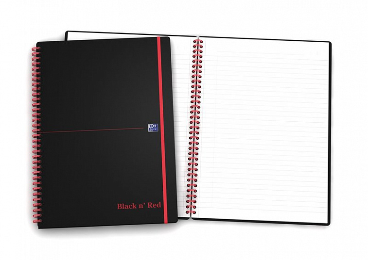 Блокнот в линейку OXFORD Black ’n’ Red A5 70 л двойная спираль пластиковая обложка