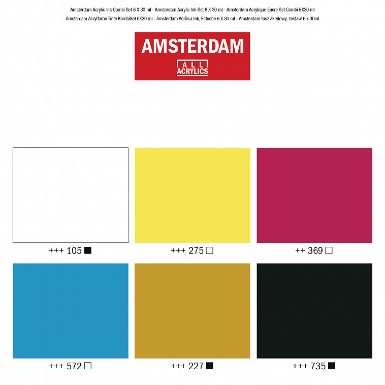 Набор чернил акриловых Talens "Amsterdam" 6 цв*30 мл