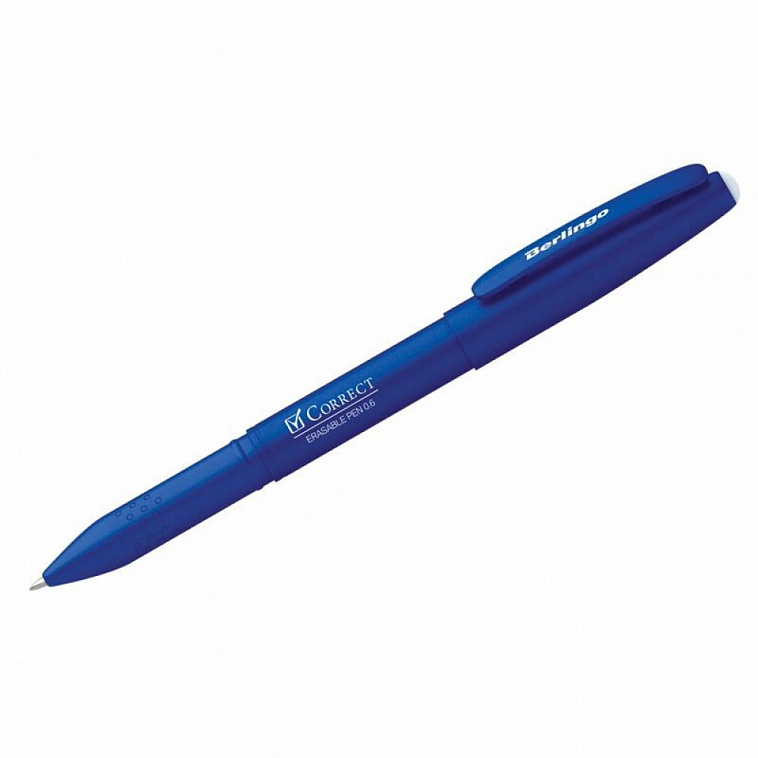 Ручка гелевая стираемая Berlingo "Correct" 0,6 мм, синяя, прорезин. корпус