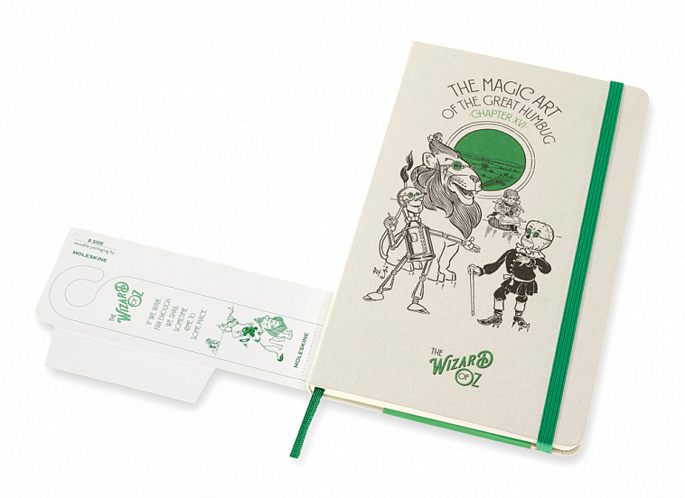 Записная книжка в линейку Moleskine "LE  WIZARD OF OZ" Large 13x21 см 240 стр., обложка белый/зелены
