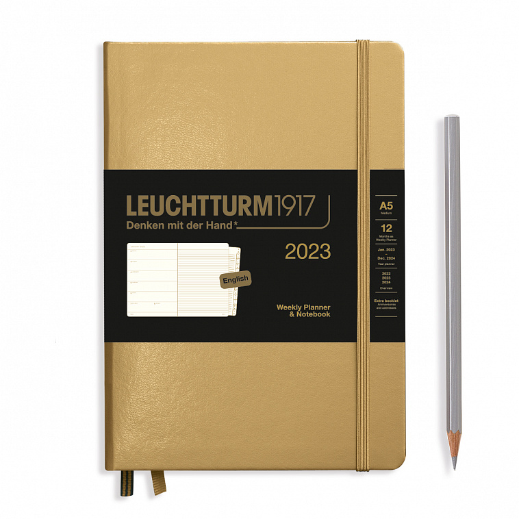 Еженедельник-блокнот датированный Leuchtturm1917 Metallic Medium A5 на 2023г, дни без расписания, 72