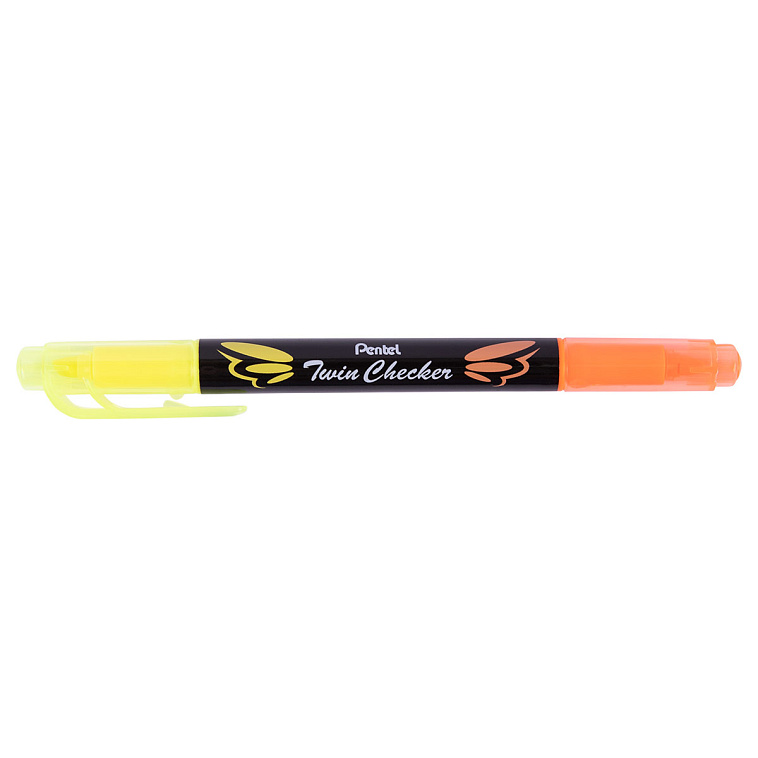 Текстовыделитель двухцветный Pentel "Twin Checker" 3,5 мм, перо скошенное, желтый-оранжевый 606x758