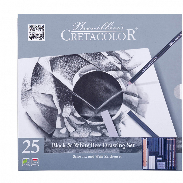 Набор художественный для эскизов Cretacolor "Black&White" 25 предметов в металлической коробке 606x758