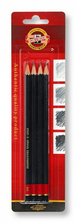Набор карандашей чернографитных Koh-I-Noor 4 шт, B-2H, блистер