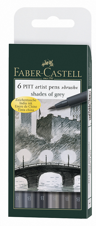Набор маркеров профессиональных Faber-castell "Pitt artist pen" 6 цв (серые оттенки)